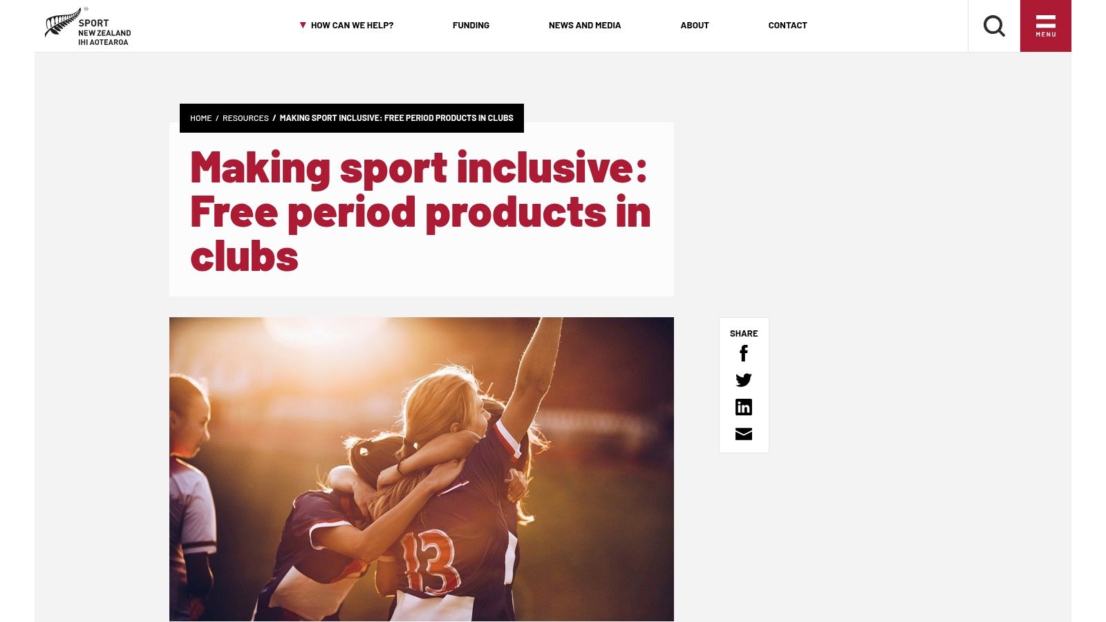 Sport New Zealand – 'Making sport inclusive: Free period products in clubs'