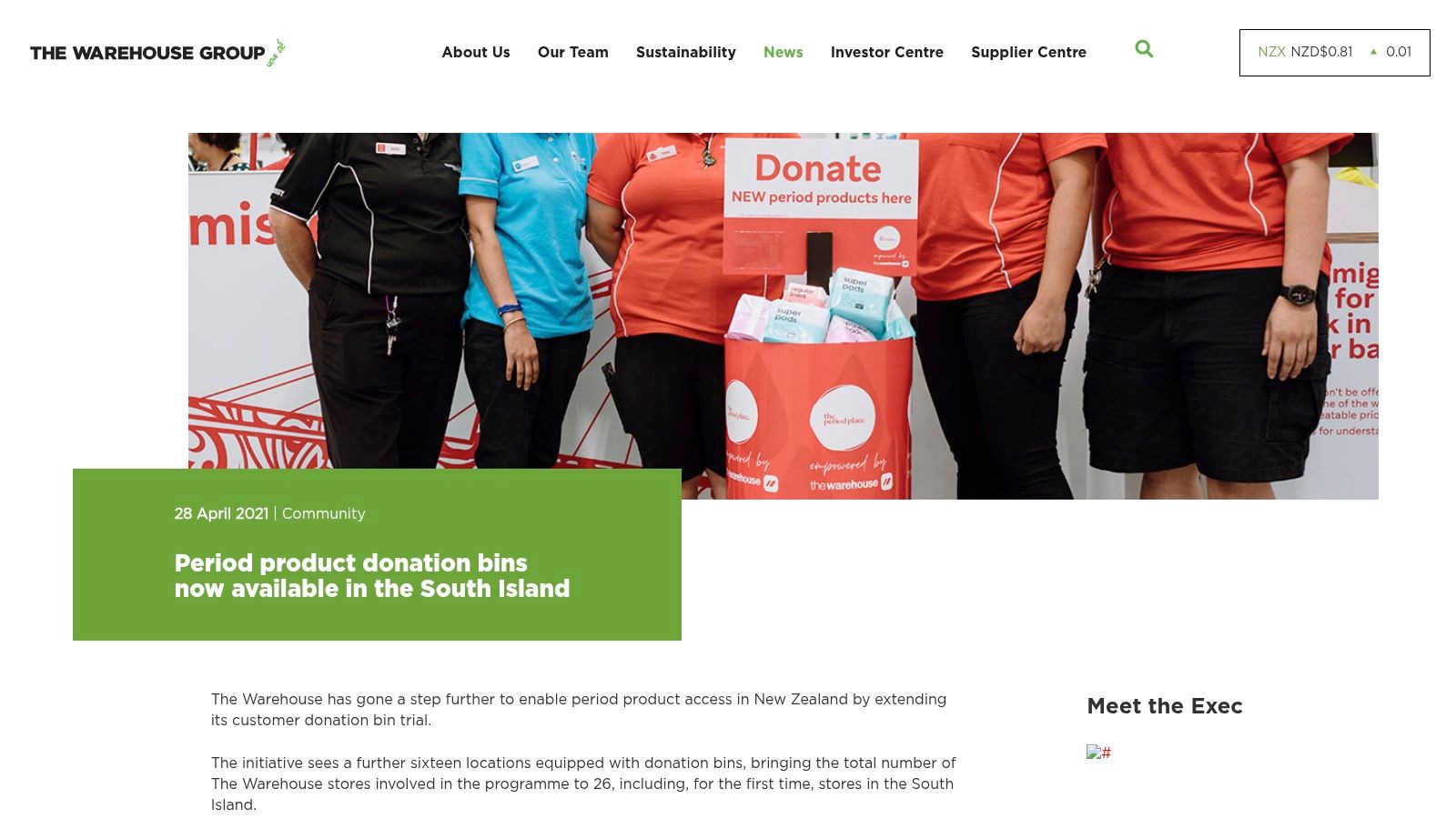 The Warehouse Group – Period product donation bins