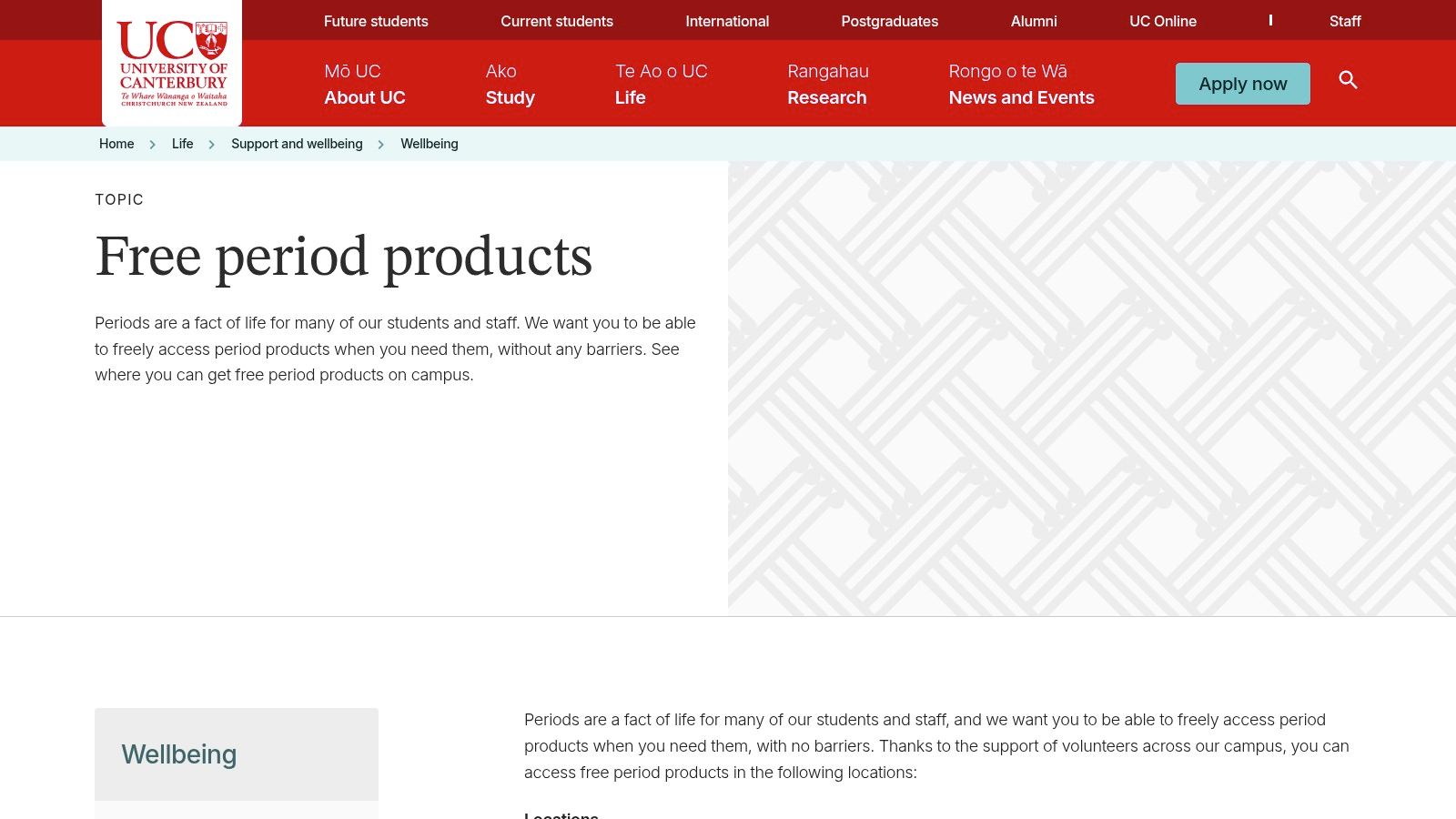 University of Canterbury – Free period products
