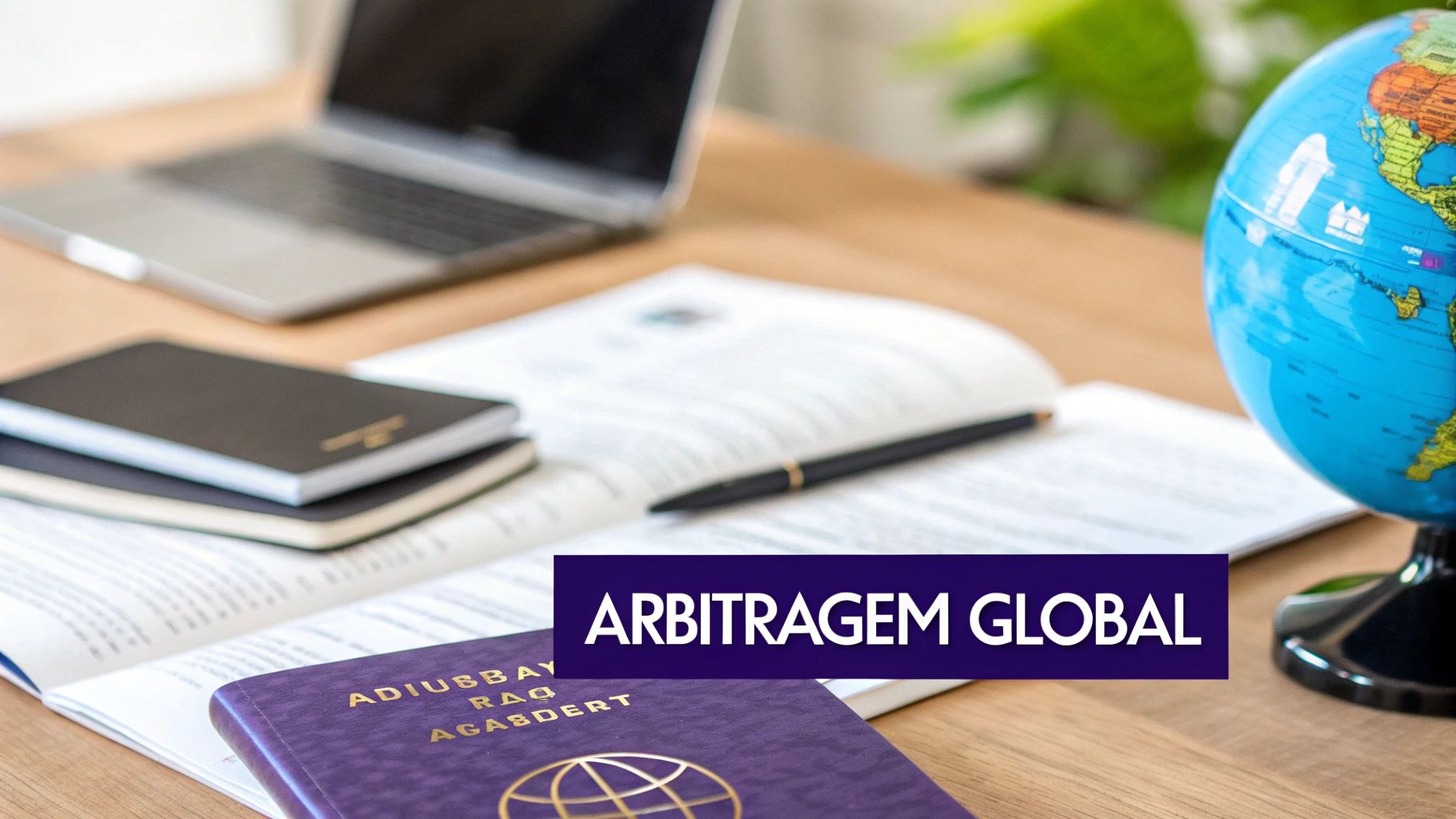 Empresários de diferentes nacionalidades apertando as mãos em uma sala de reuniões com um mapa-múndi ao fundo.