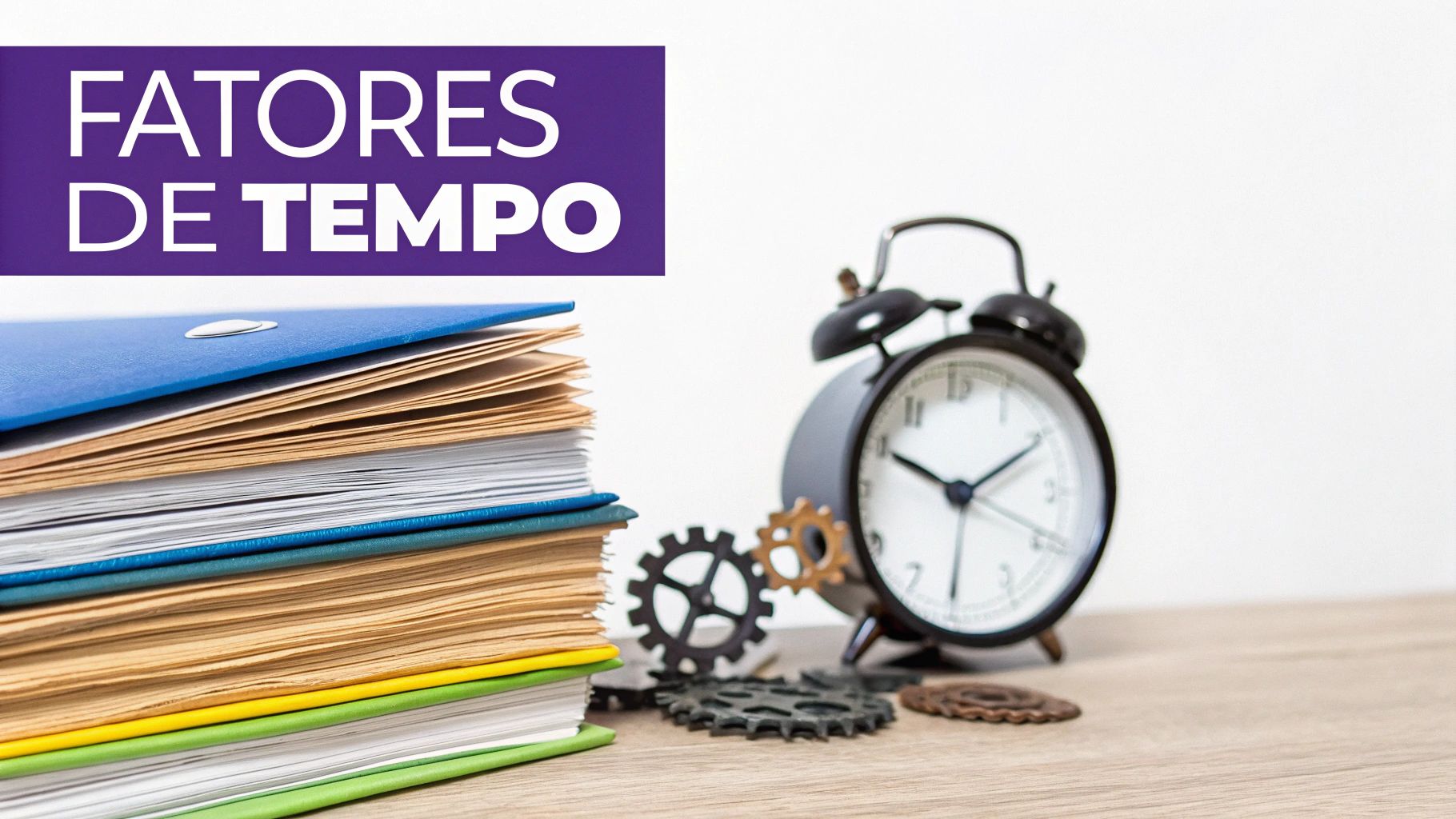 Engrenagens e ampulheta simbolizando os fatores que influenciam o tempo de um processo.