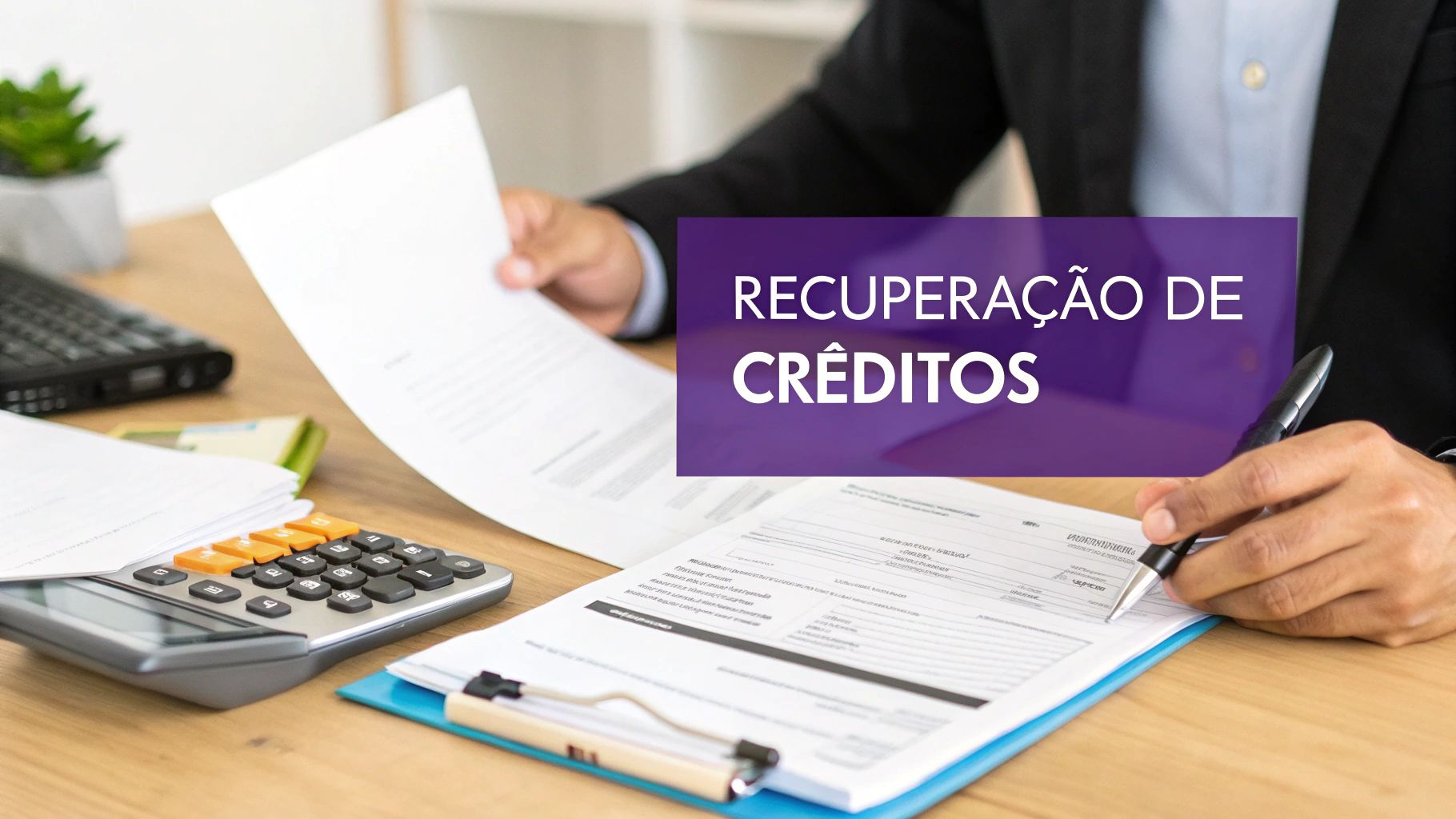 Recuperação de Créditos Tributários: O Guia Completo para Sua Empresa 1 Uma calculadora e moedas sobre papéis de planejamento financeiro, simbolizando o cálculo de impostos.