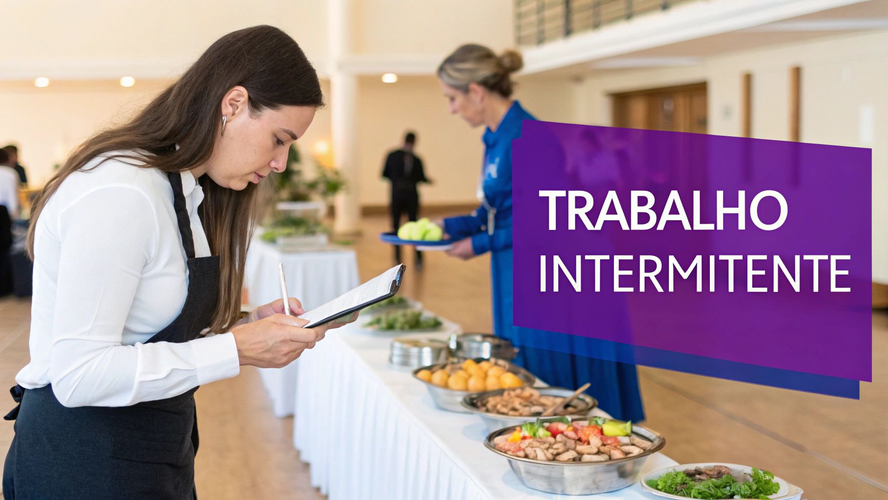 Advogado analisando documentos de um contrato de trabalho intermitente em sua mesa.