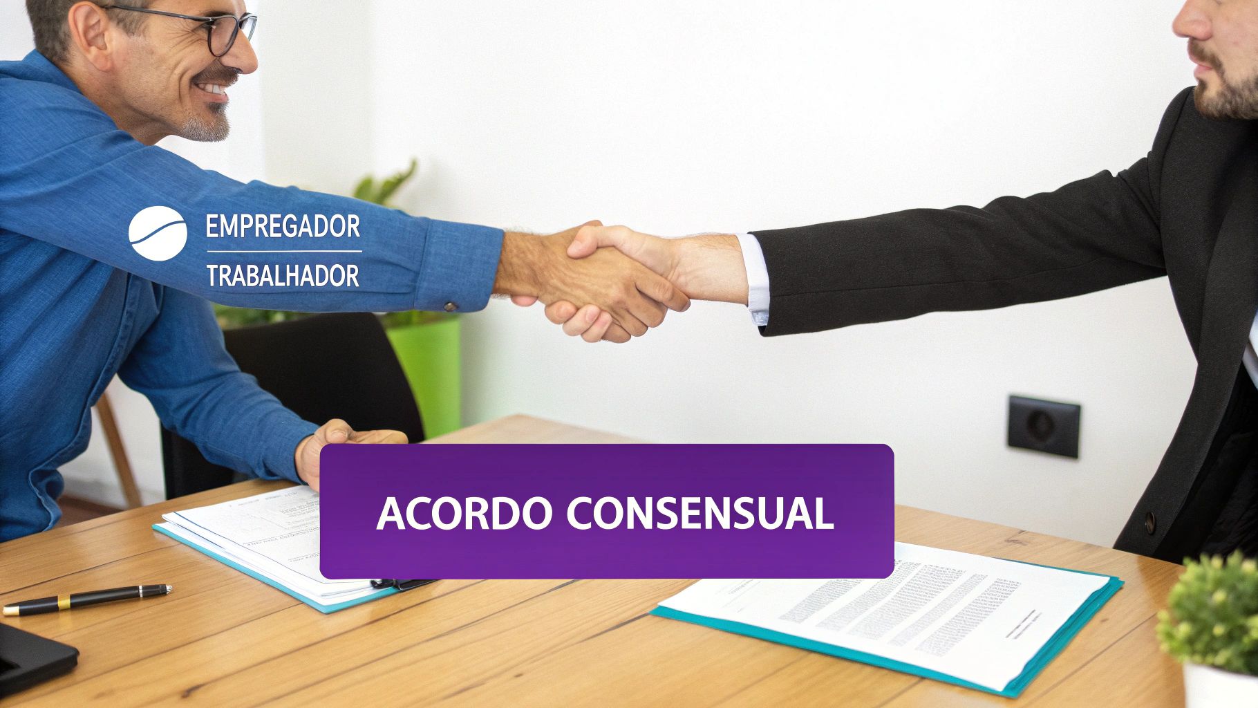 Homologação Rescisão de Contrato de Trabalho: O Guia Completo 2024 3 Duas pessoas apertando as mãos sobre uma mesa com documentos