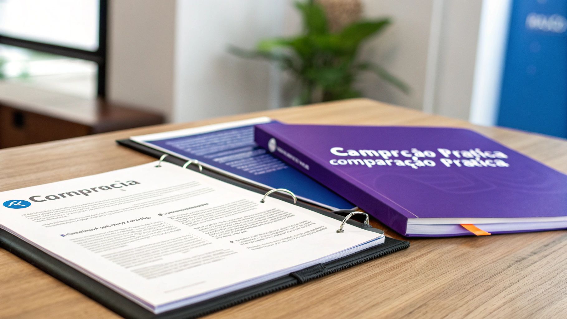 Diferença entre MEI e LTDA: Qual a Melhor Opção para Você? 2 Mãos sobre uma mesa de escritório, uma apontando para um gráfico de pizza e outra para um documento com ícones de negócios