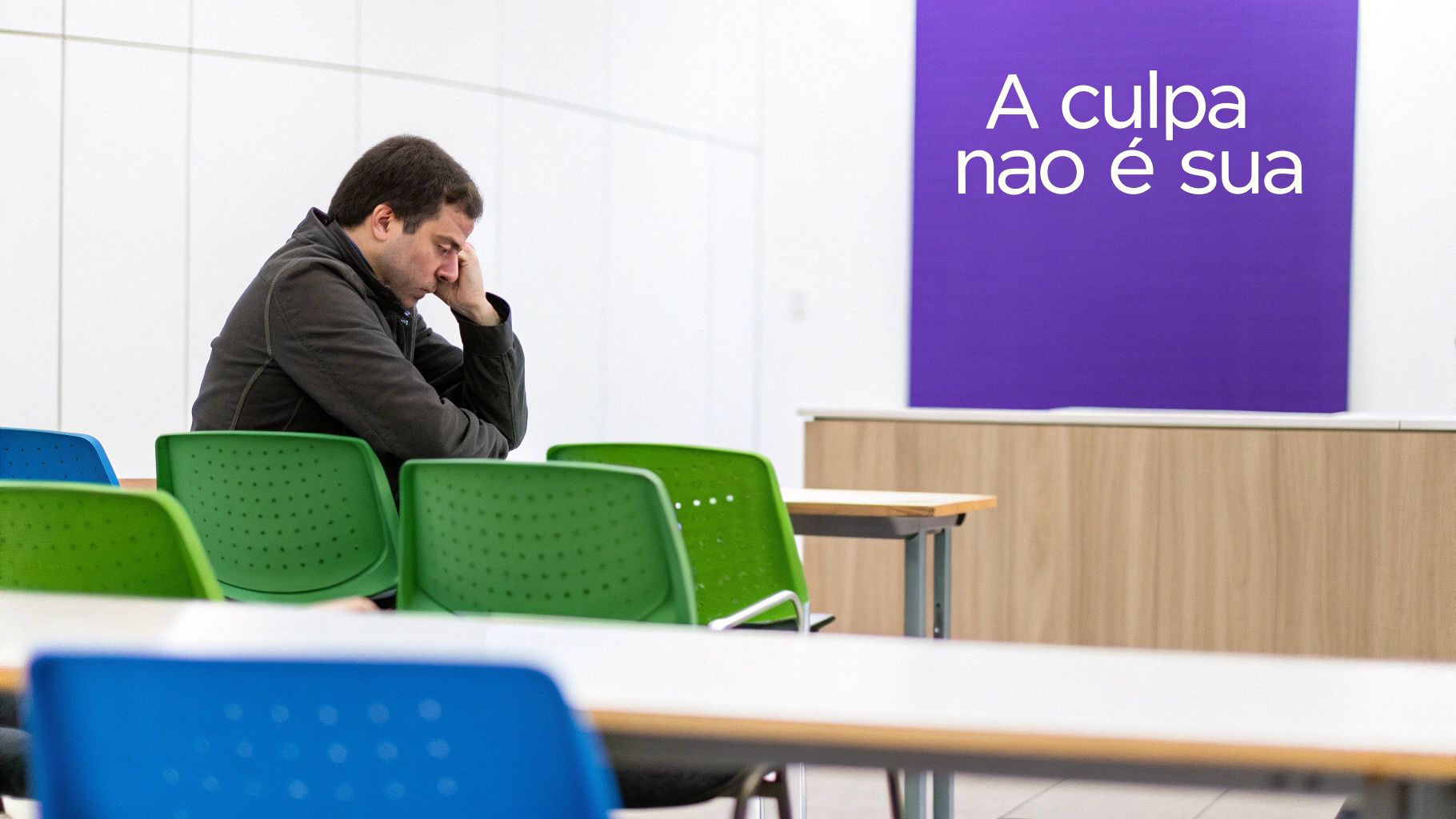 Mulher sentada em uma mesa de escritório, parecendo estressada e sobrecarregada, representando o assédio moral no trabalho.