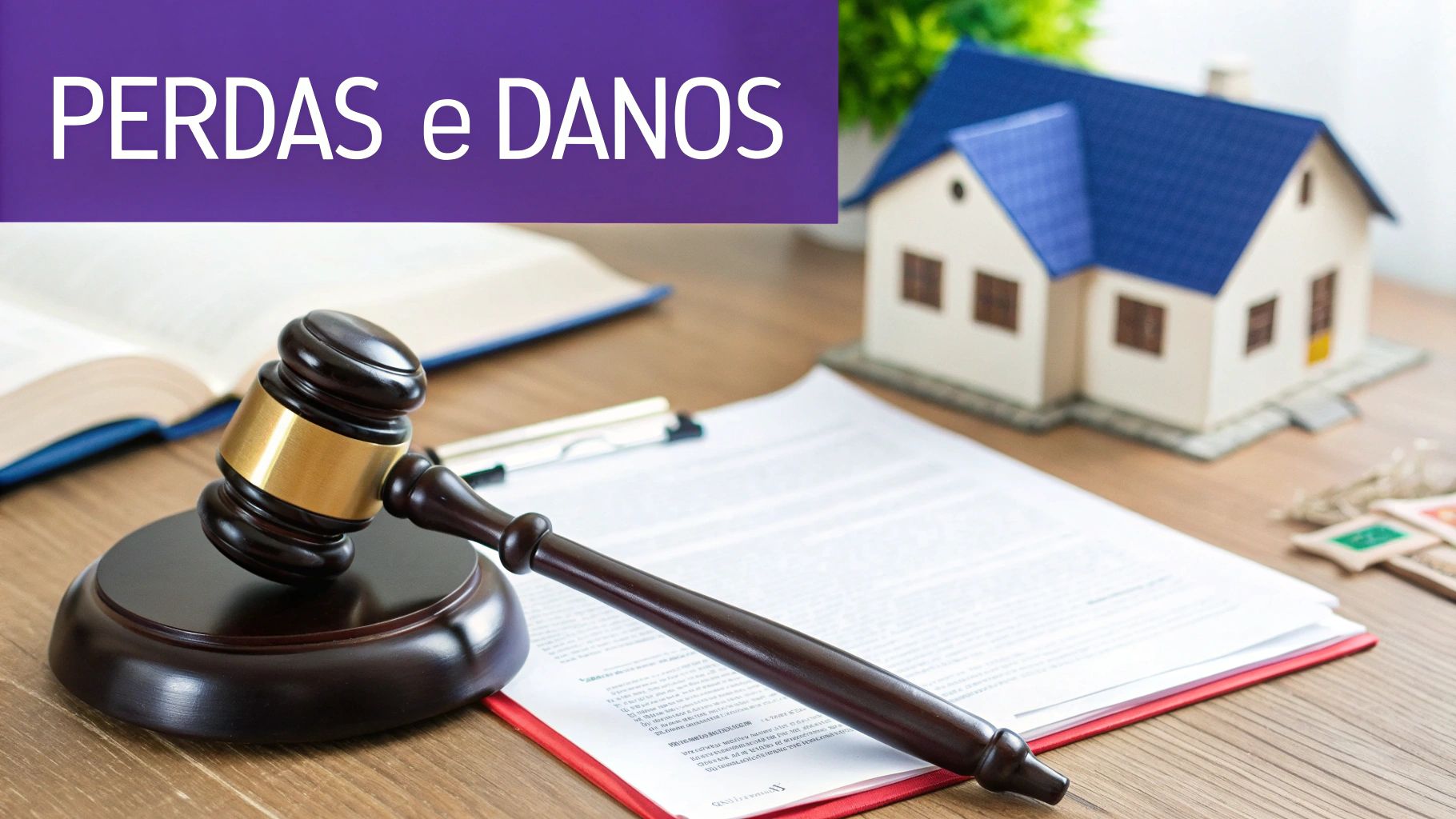 Uma balança da justiça e um martelo de juiz sobre documentos de um contrato, simbolizando as consequências legais de ignorar o direito de preferência.