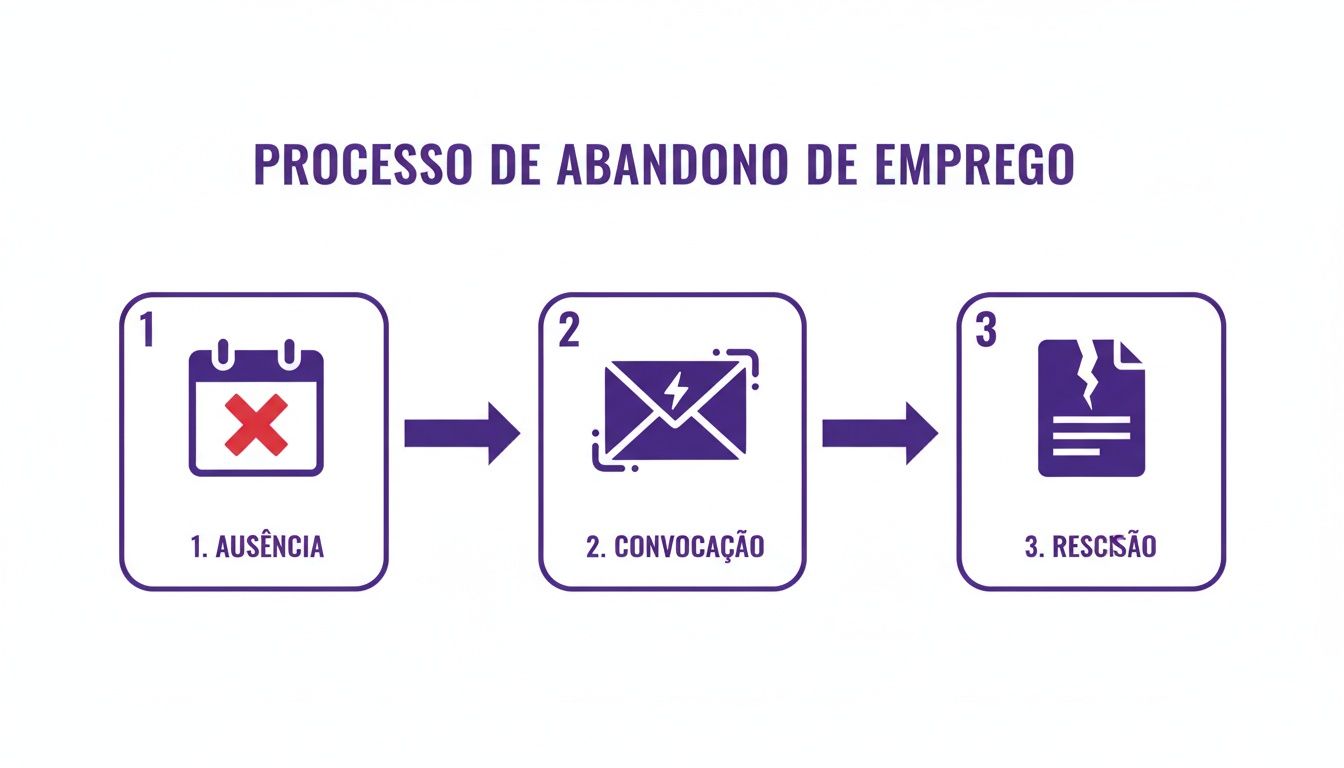 Telegrama Abandono de Emprego: O Guia Definitivo 2024 1 Infográfico detalha o processo de abandono de emprego em três etapas: ausência, convocação e rescisão contratual.