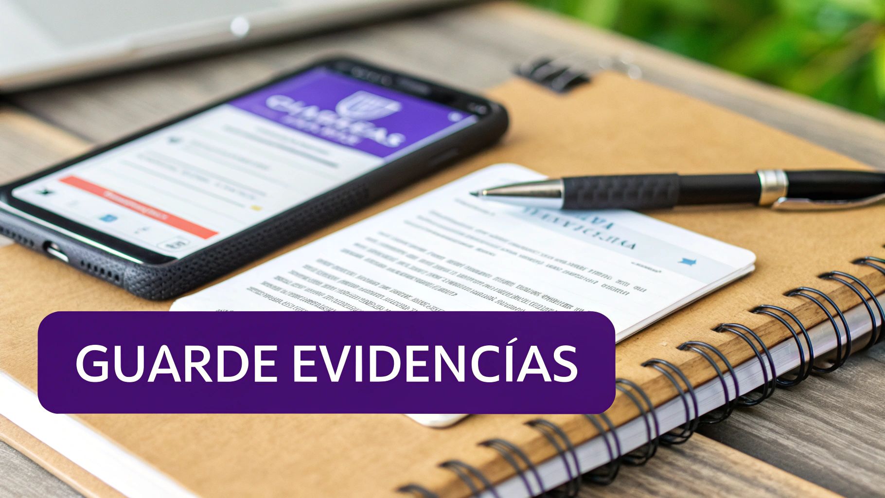 Pessoa escrevendo em um caderno em uma mesa, simbolizando a documentação de eventos.