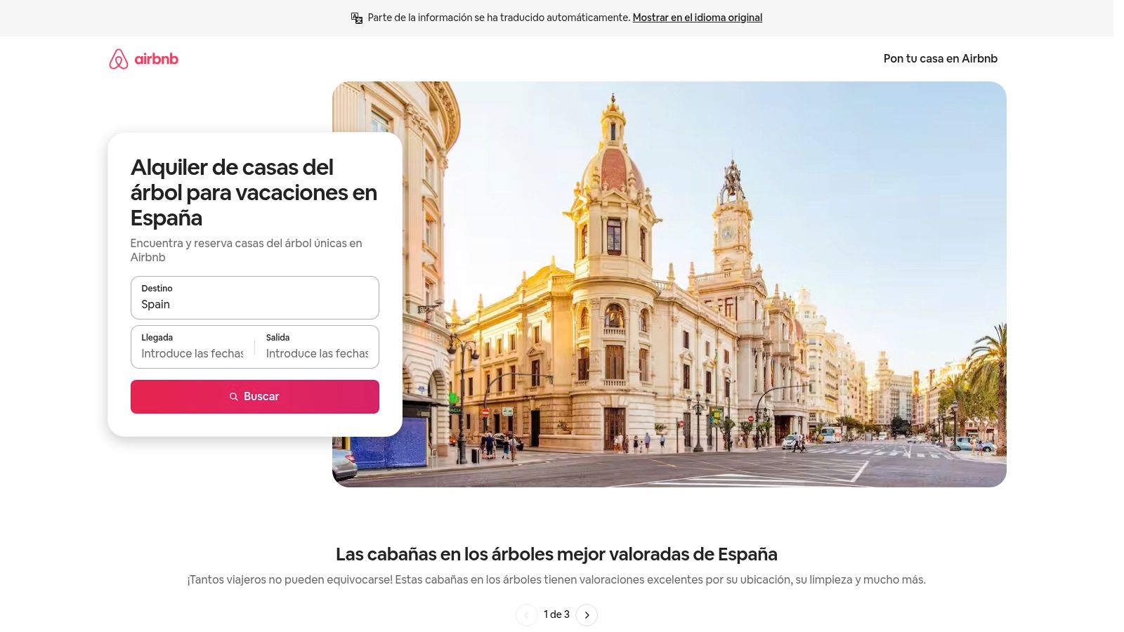Airbnb – categoría 'Casas en los árboles' (España)