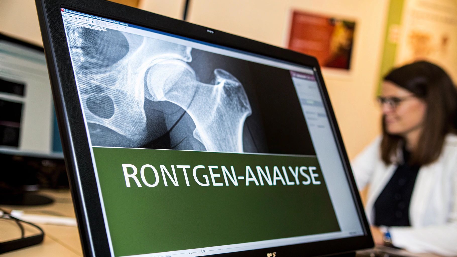 Eine Illustration, die den Knorpelabbau im Hüftgelenk bei Arthrose zeigt.