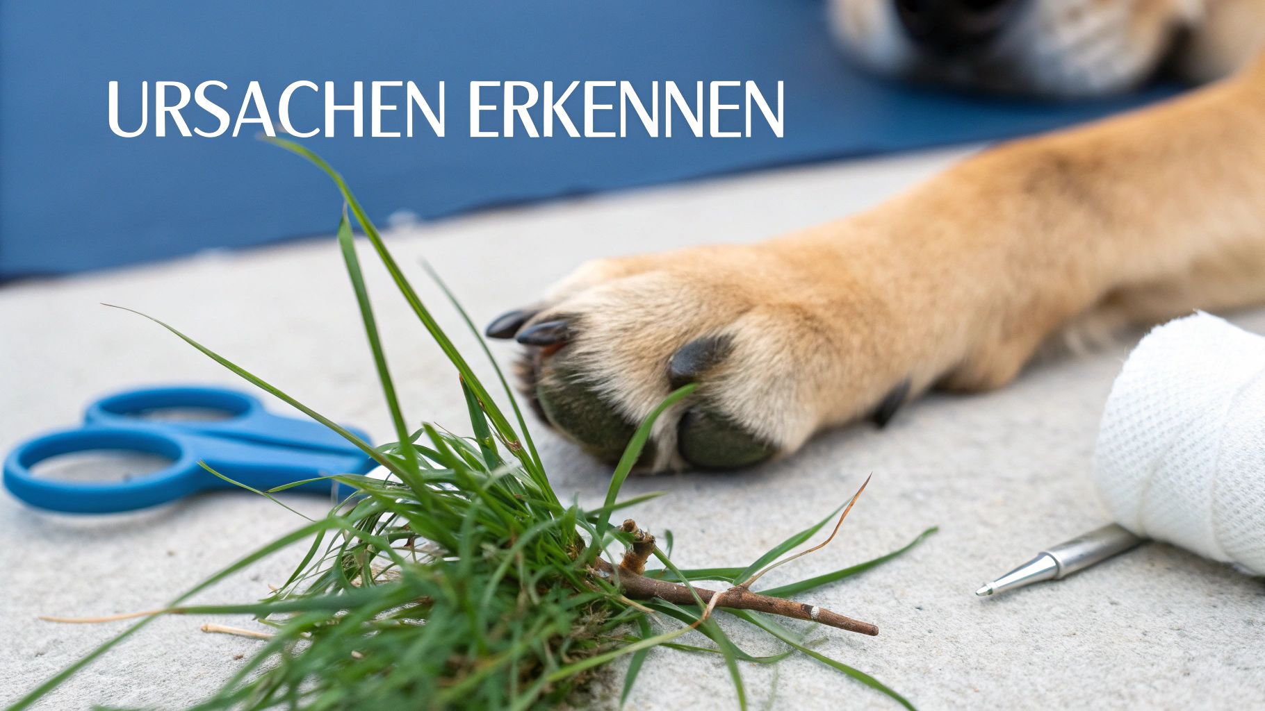 Ein Hund leckt sich sorgfältig seine Pfote, was auf eine mögliche Reizung oder einen Fremdkörper hindeutet.