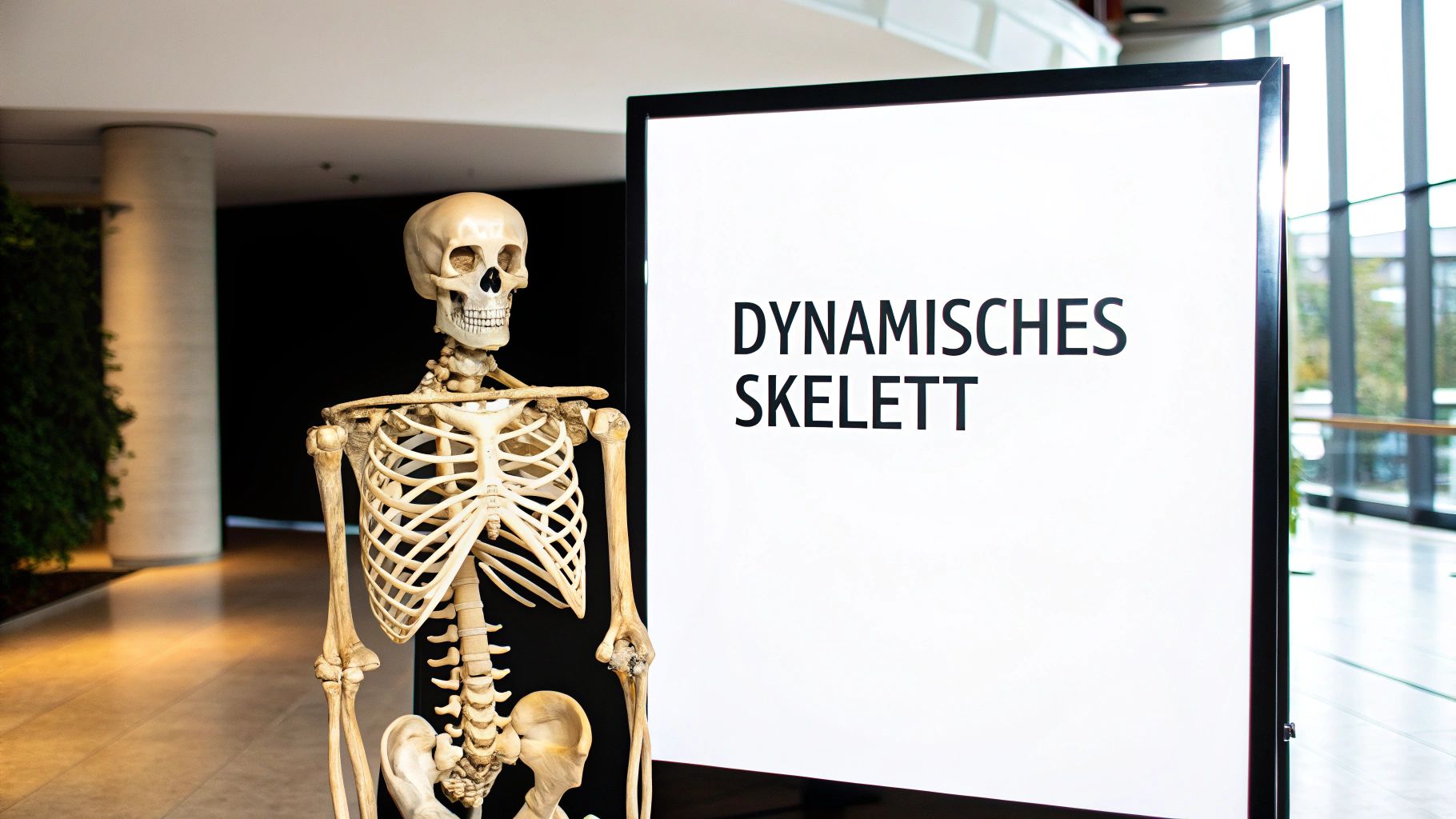 Ein stilisiertes Bild eines menschlichen Skeletts, das seine komplexe Struktur hervorhebt.