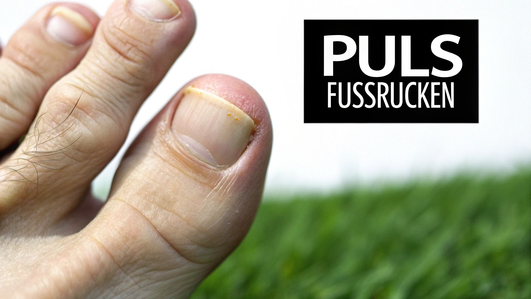 Eine Person tastet den Puls auf ihrem eigenen Fußrücken, die Finger sind korrekt platziert.