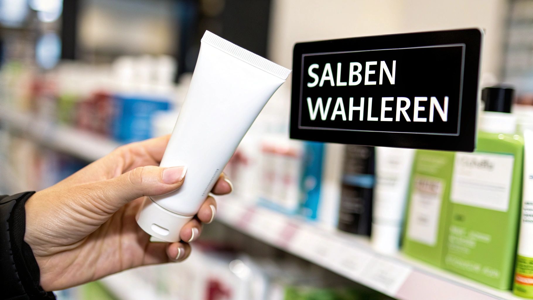 Eine Auswahl verschiedener Salben und Cremes auf einem Apothekentresen.
