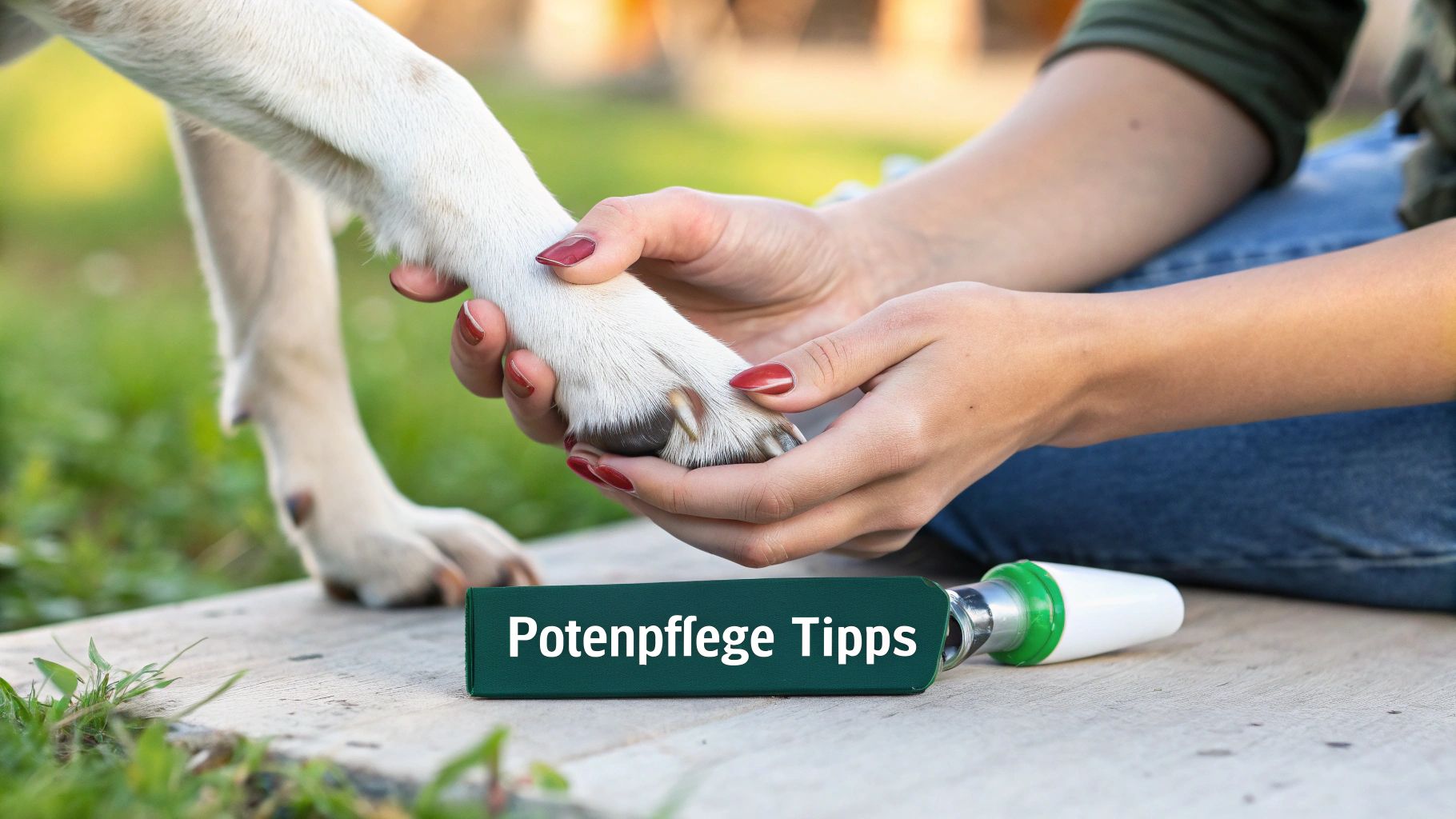 Ein Hundebesitzer reinigt sanft die Pfote seines Hundes mit einem Tuch