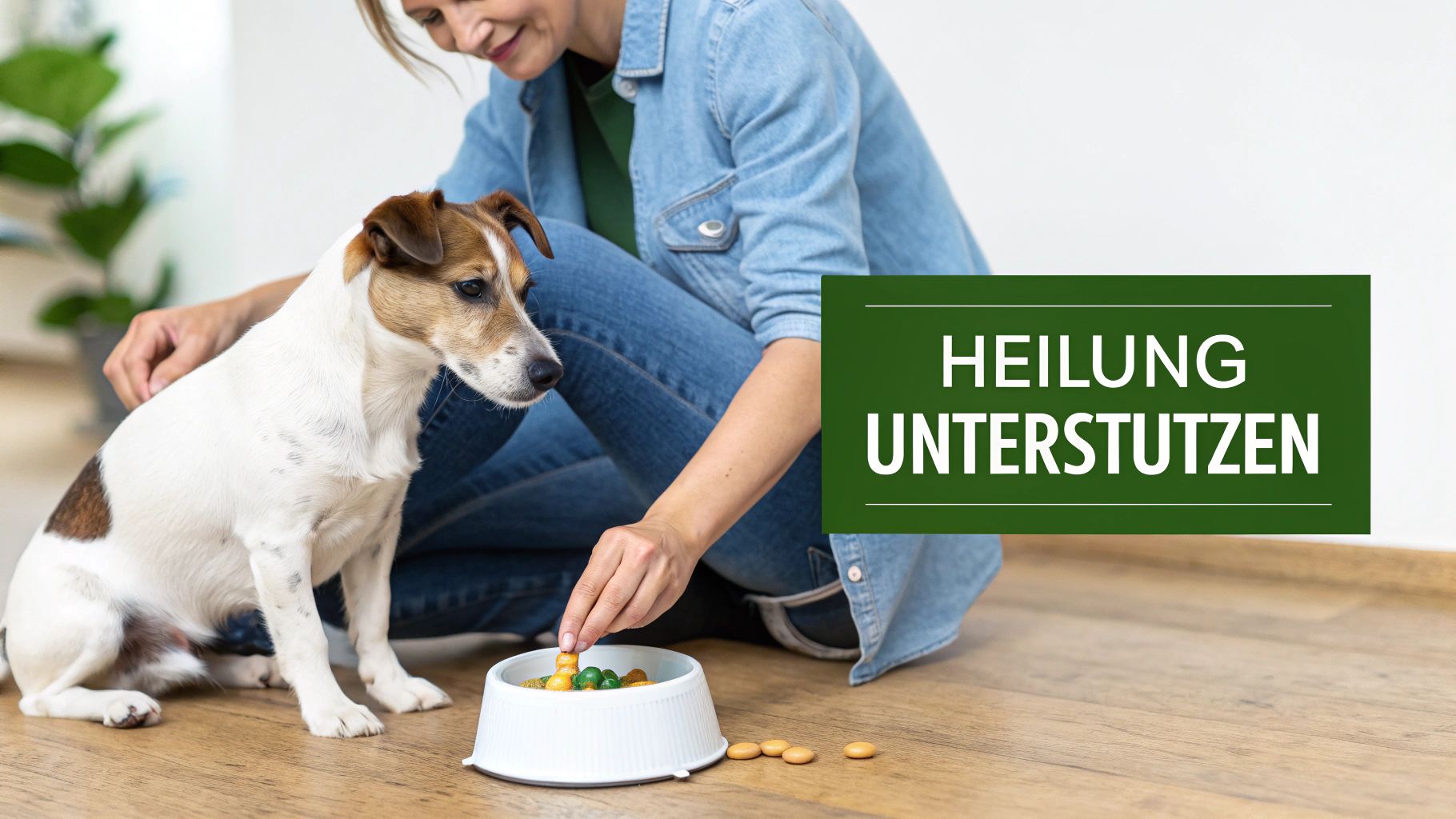 Ein Hund liegt bequem auf einer Decke, während sein Besitzer sanft seine Pfote krault.