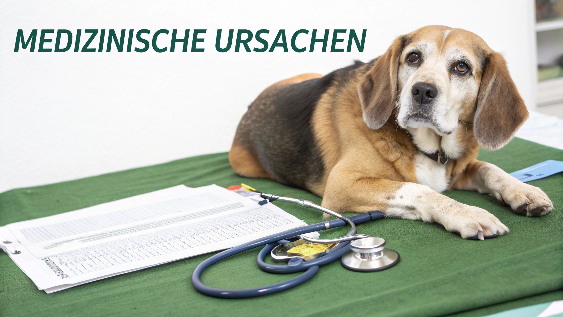 Ein älterer Hund liegt entspannt auf einer Decke und wird sanft gestreichelt.