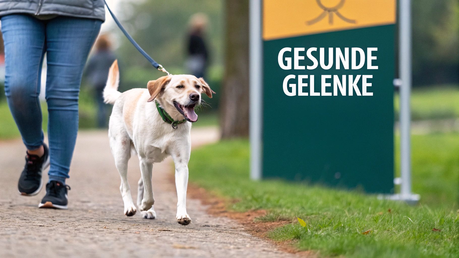 Ein Golden Retriever liegt entspannt auf einer Wiese und schaut in die Kamera, was sein Wohlbefinden unterstreicht.
