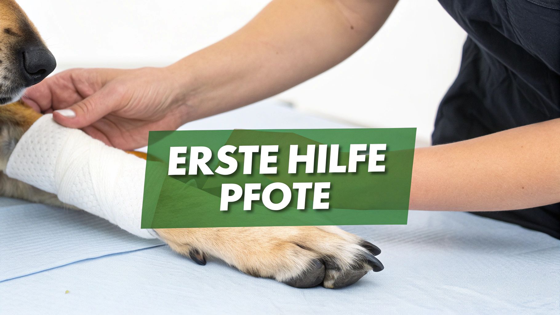 Eine Person untersucht sanft die geschwollene Pfote eines Hundes und hält sie vorsichtig in den Händen.