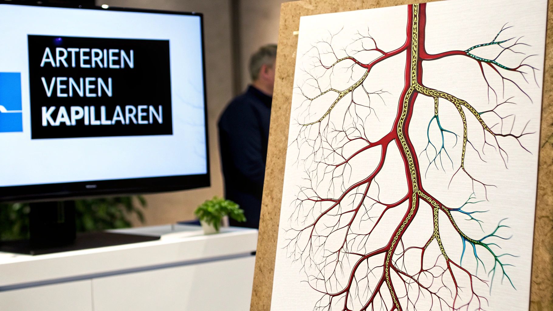 Ein Bild, das die drei Arten von Blutgefäßen zeigt: Arterien, Venen und Kapillaren
