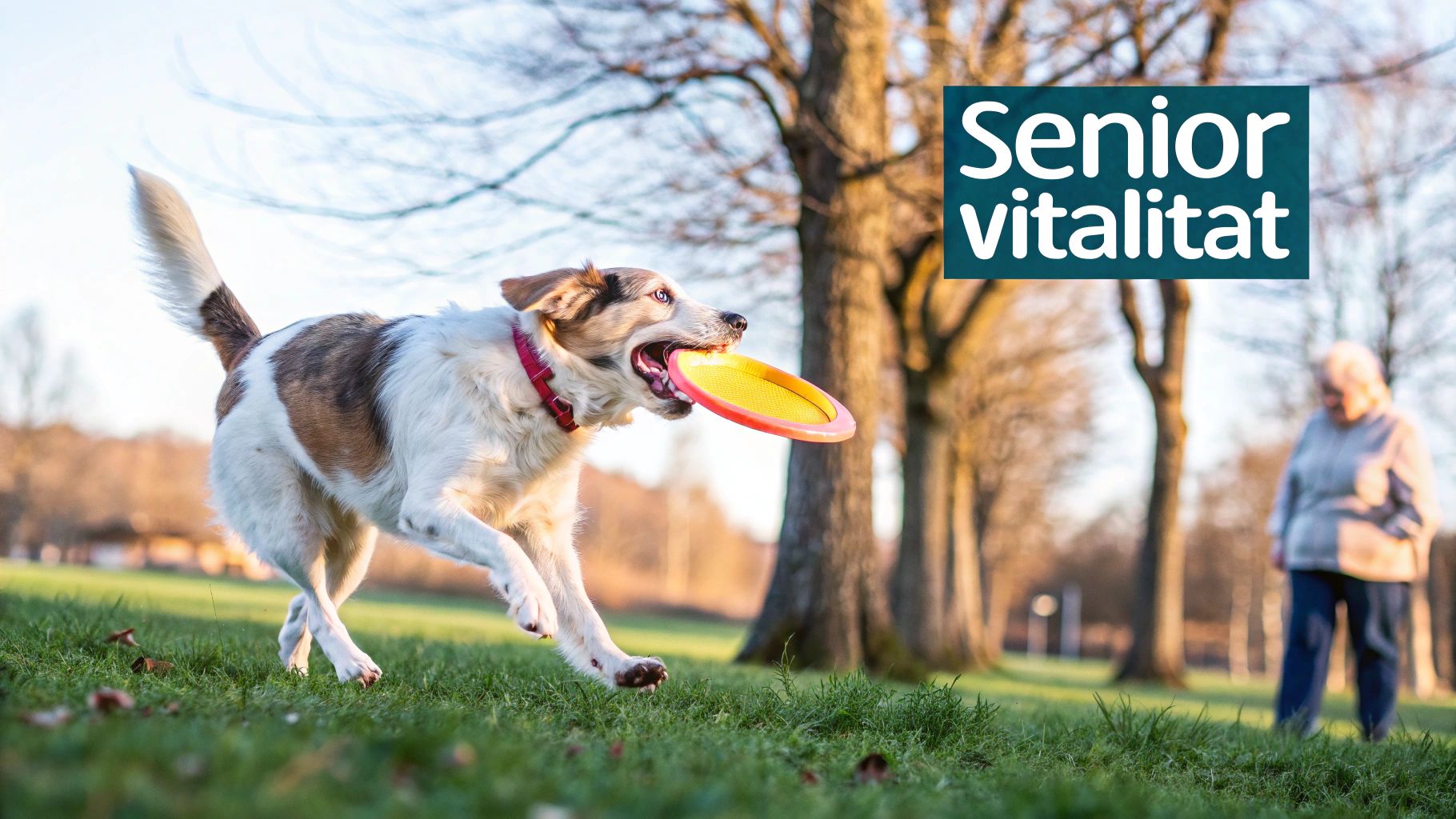 Ein glücklicher Senior-Hund, der seine wiedererlangte Vitalität im Freien genießt.