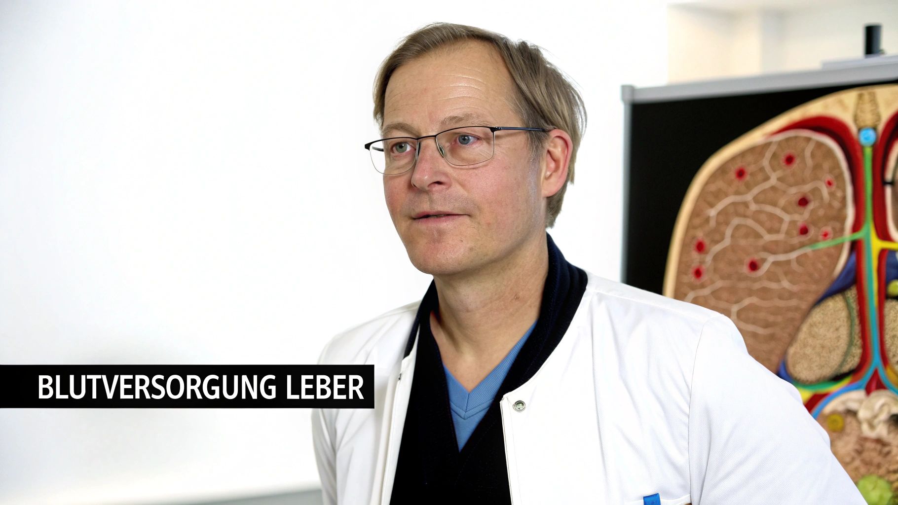 Eine detaillierte anatomische Darstellung der Leber, die ihre äußere Struktur und Lage im Körper zeigt.