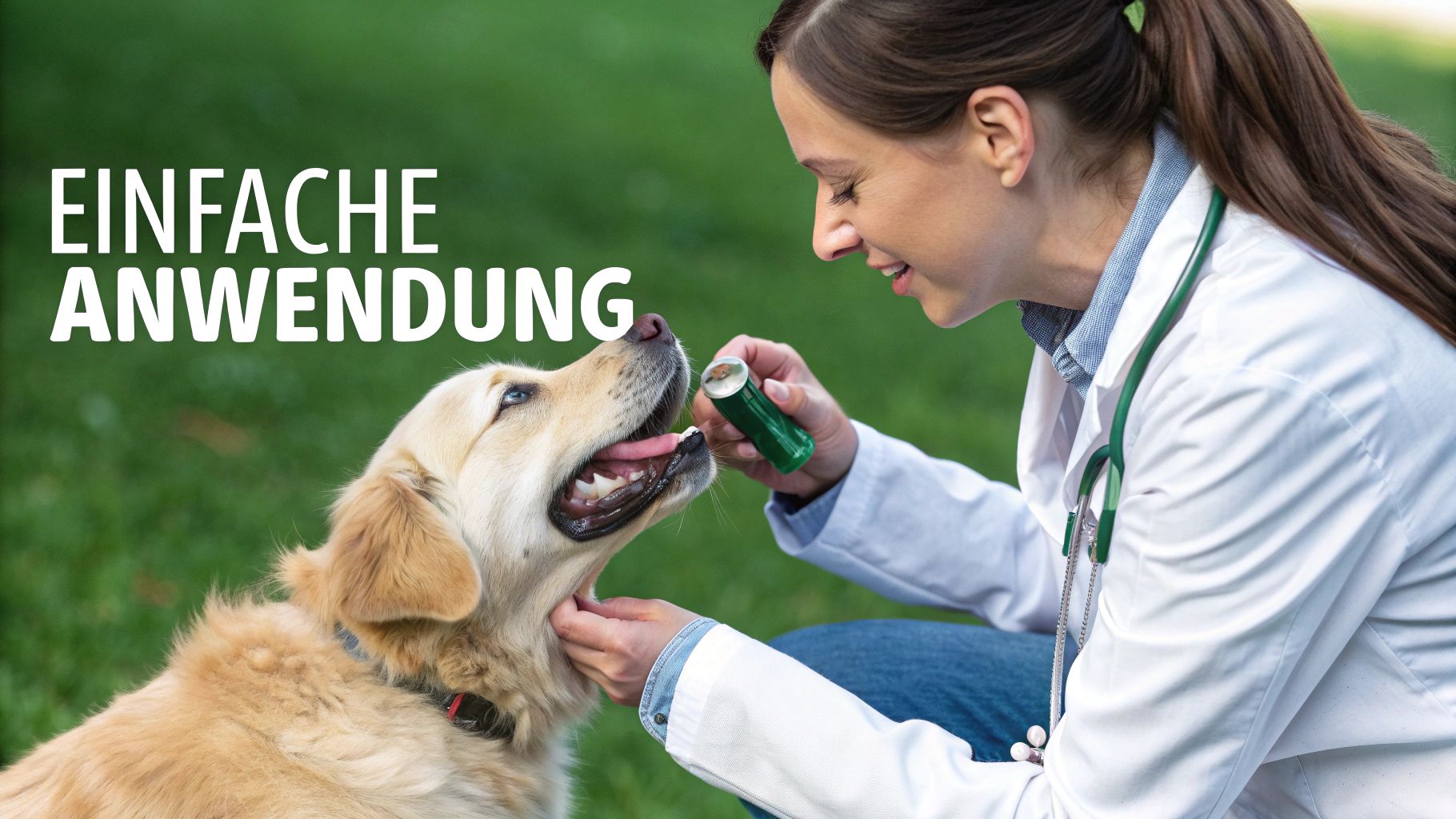 Ein älterer Golden Retriever liegt entspannt im Gras