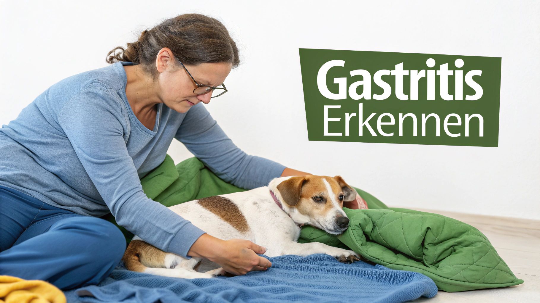 Ein besorgter Hund liegt auf dem Boden, was auf Unwohlsein hindeutet