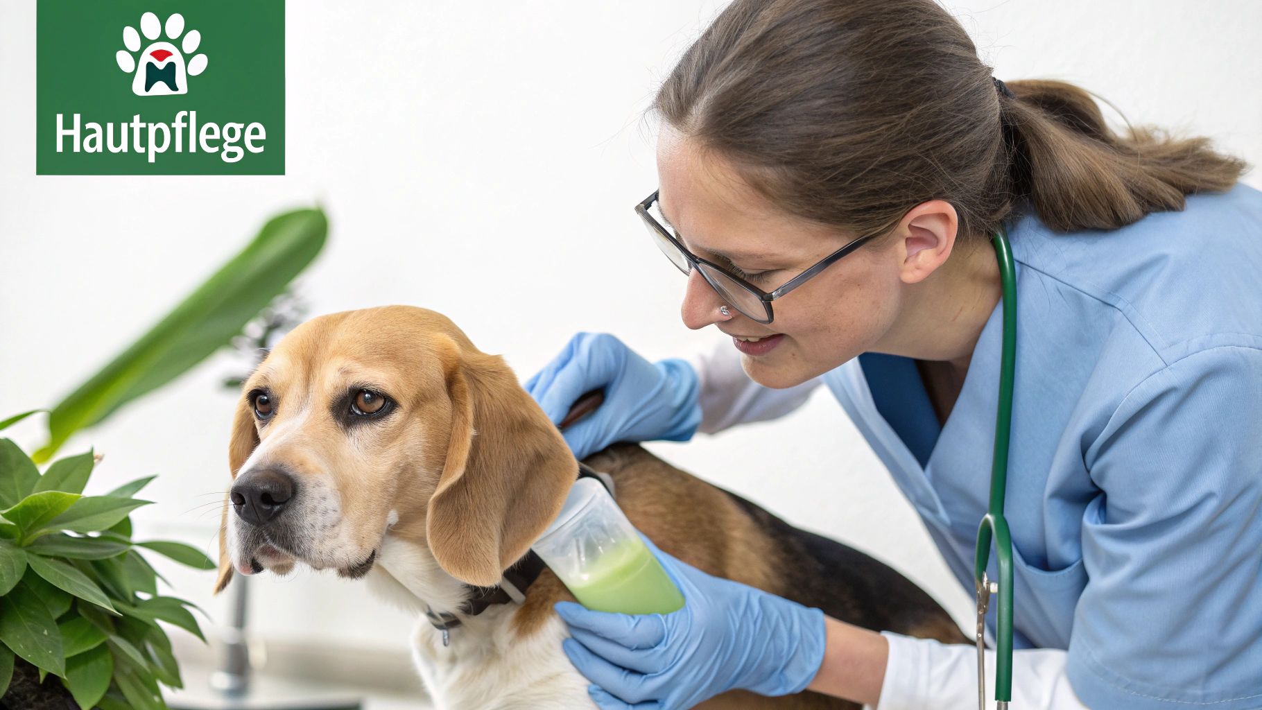 Eine Person trägt Aloe Vera Gel sanft auf die Pfote eines Hundes auf.