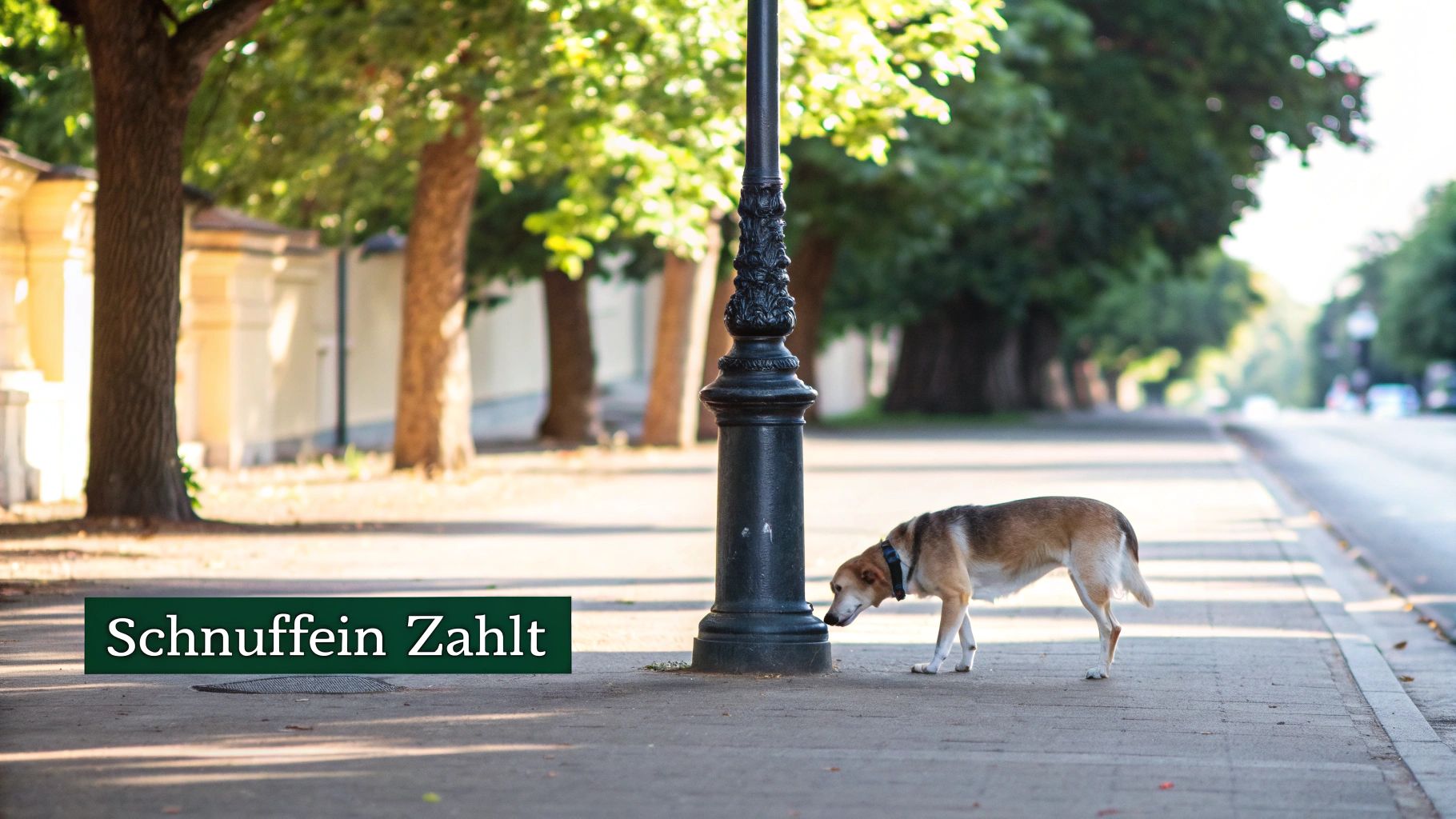 Hund leckt sich über die Schnauze