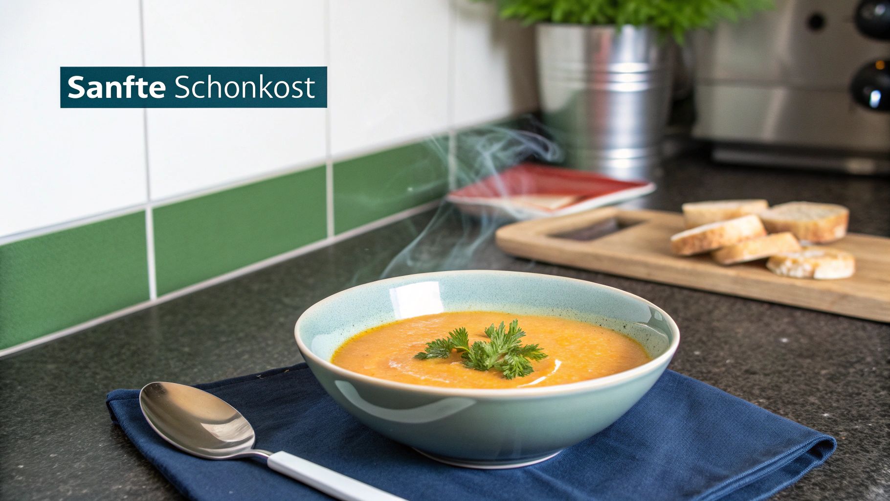 Eine Schüssel mit Schonkost für einen Hund, bestehend aus Huhn, Reis und Karotten.