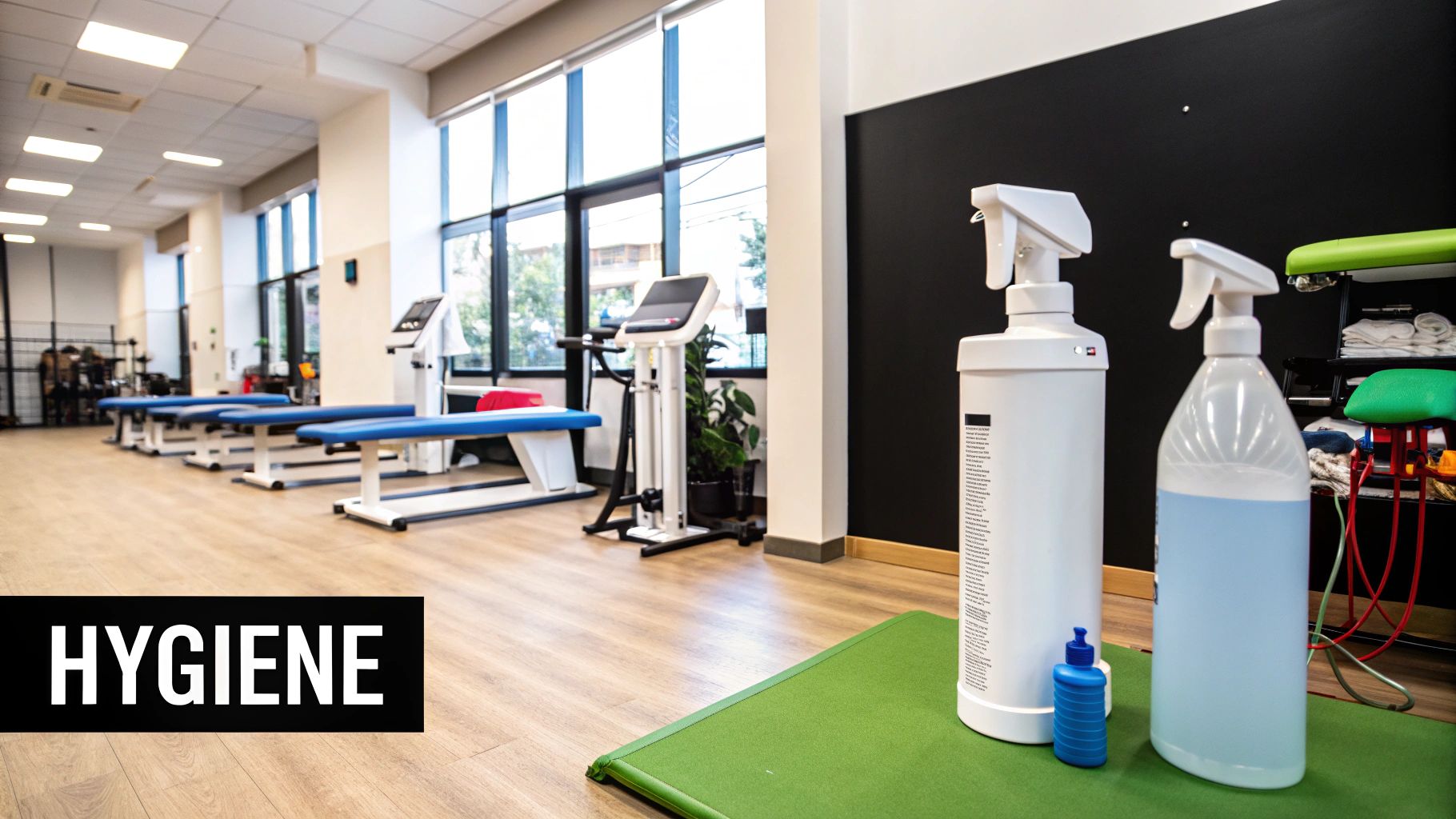 Ein moderner, heller Trainingsbereich in einer Physiotherapiepraxis, der Raum für Wachstum und neue Geräte lässt.