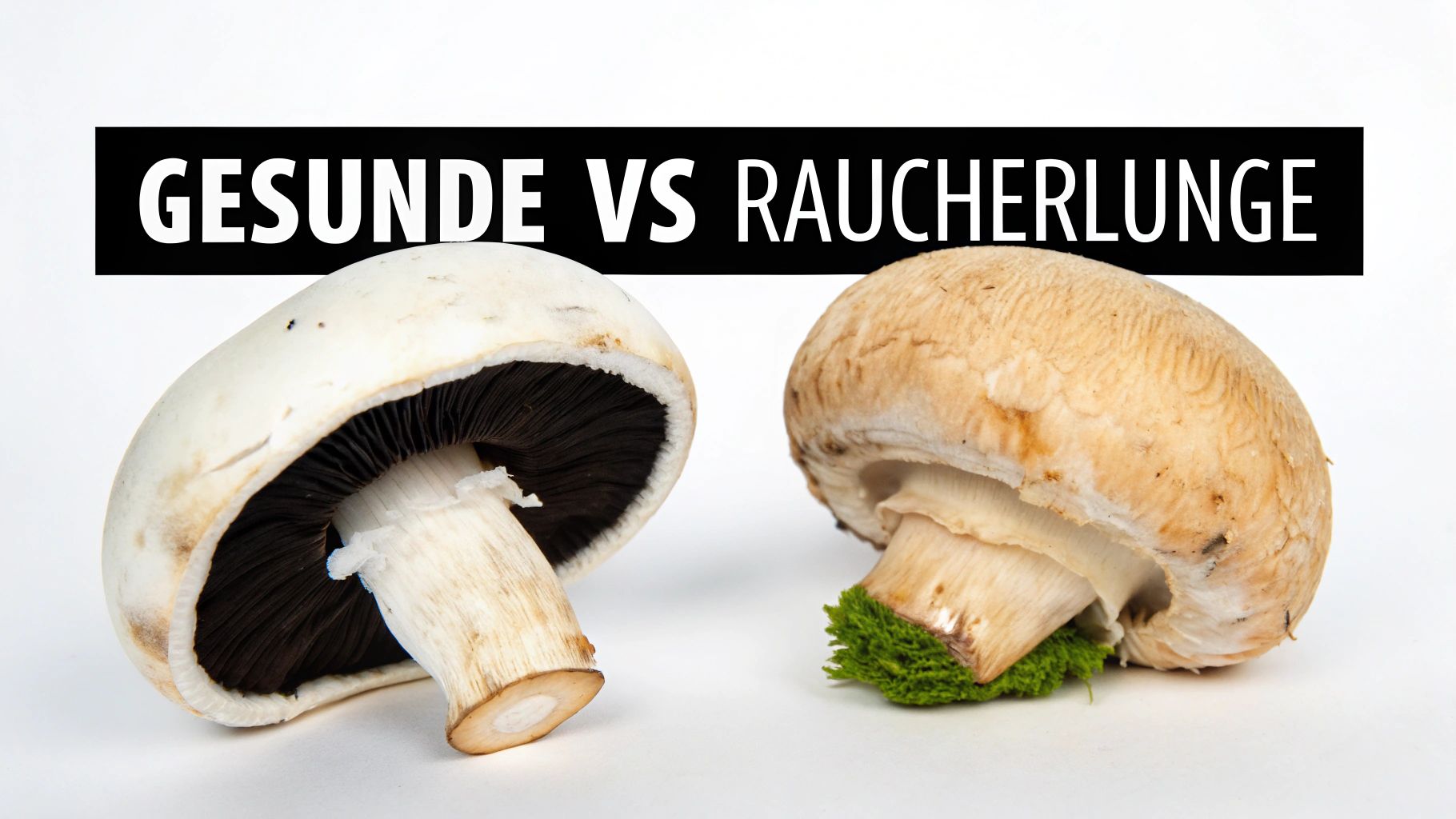 Vergleichsbild einer gesunden Lunge und einer Raucherlunge, das den farblichen Kontrast zeigt.