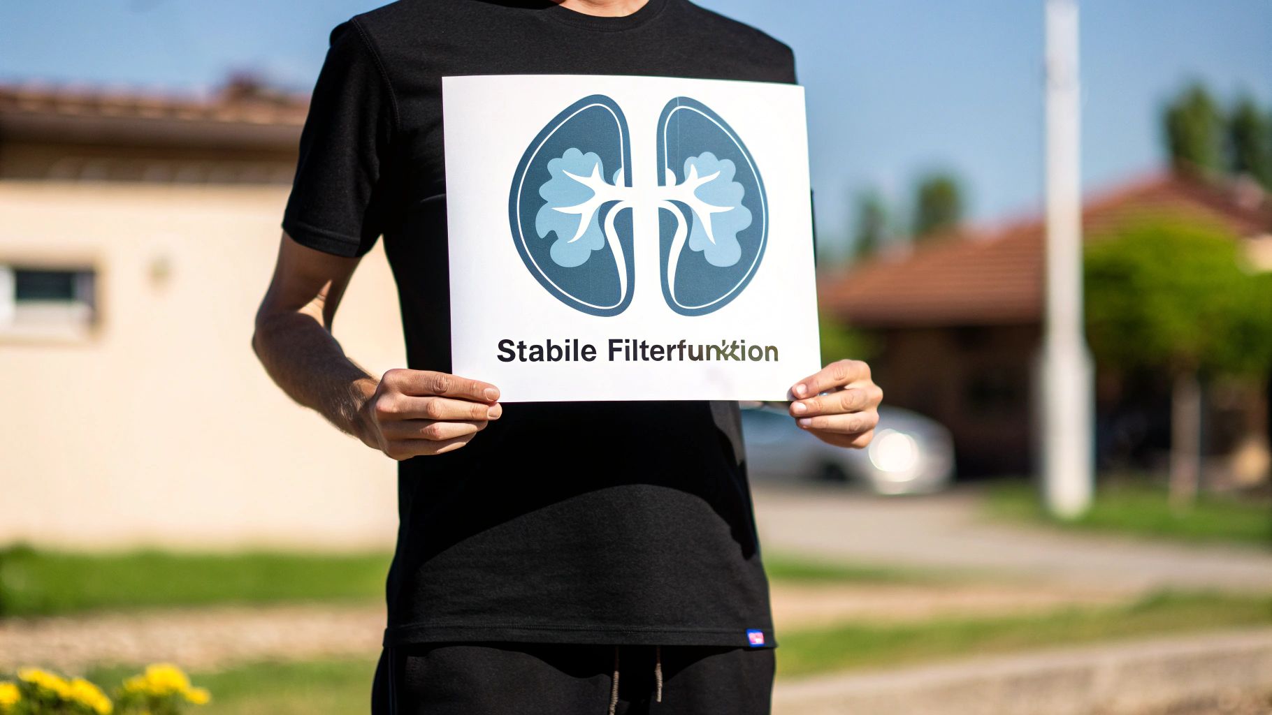 Eine Illustration, die die Nierenfunktion im Körper zeigt, mit Fokus auf Filtration und Hormonproduktion.