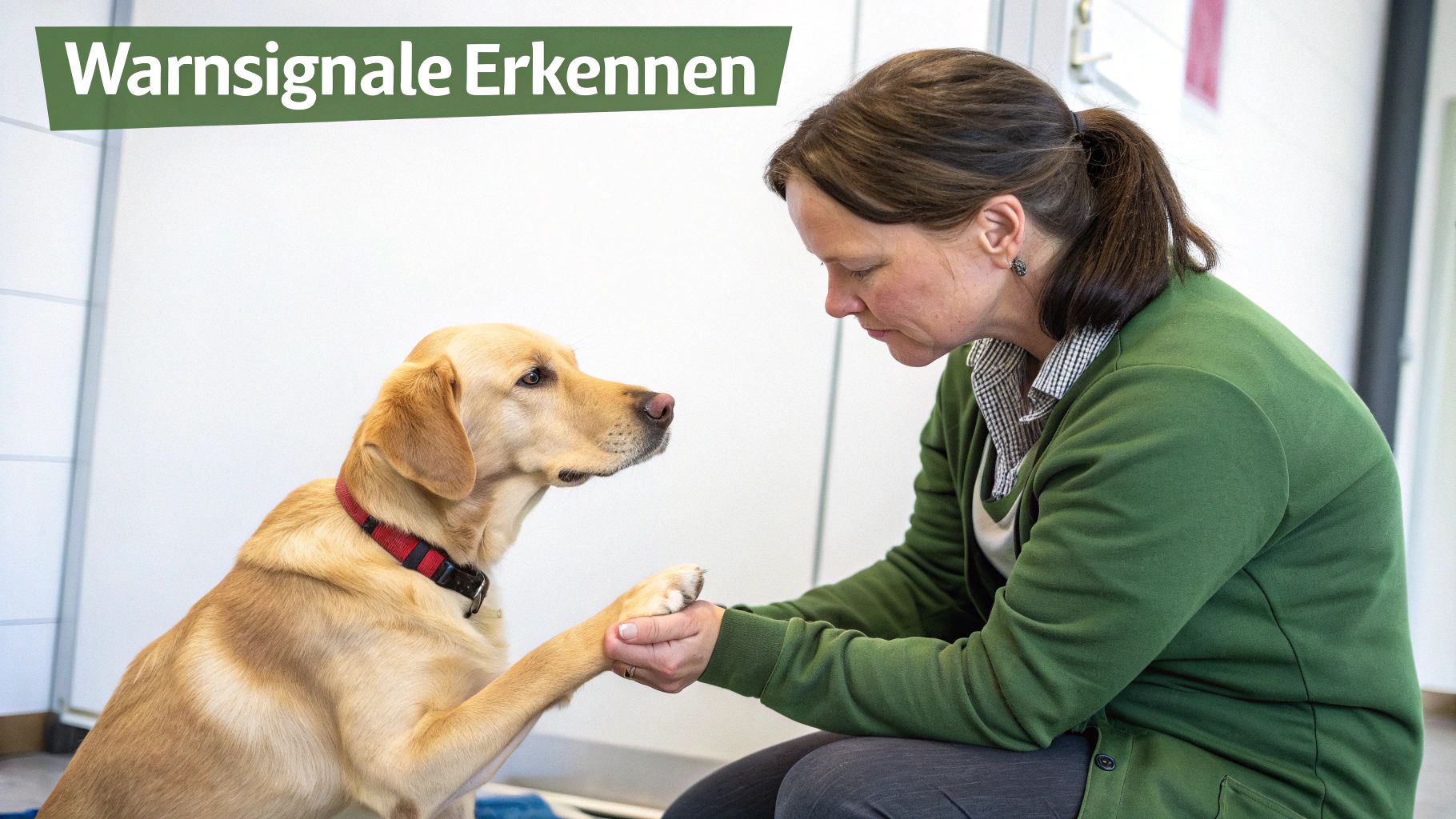 Ein älterer Hund liegt entspannt auf einem Teppich und schaut in die Kamera.