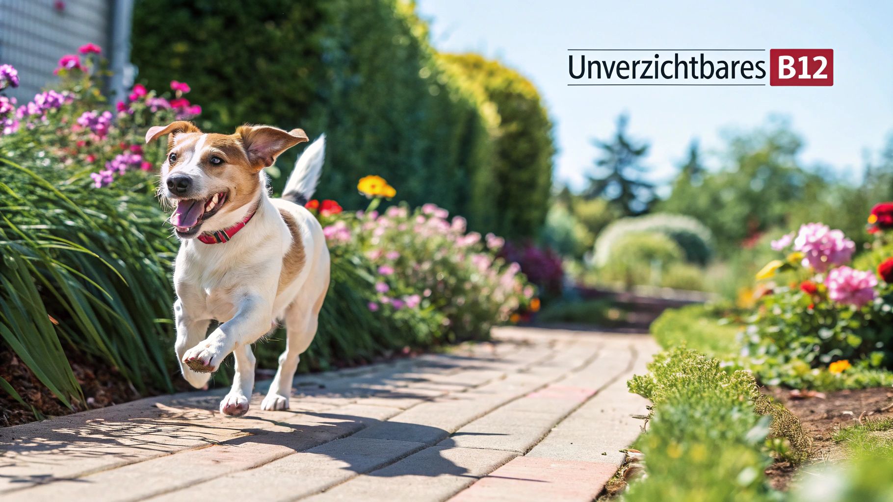 Ein Golden Retriever schaut aufmerksam in die Kamera, umgeben von grüner Natur