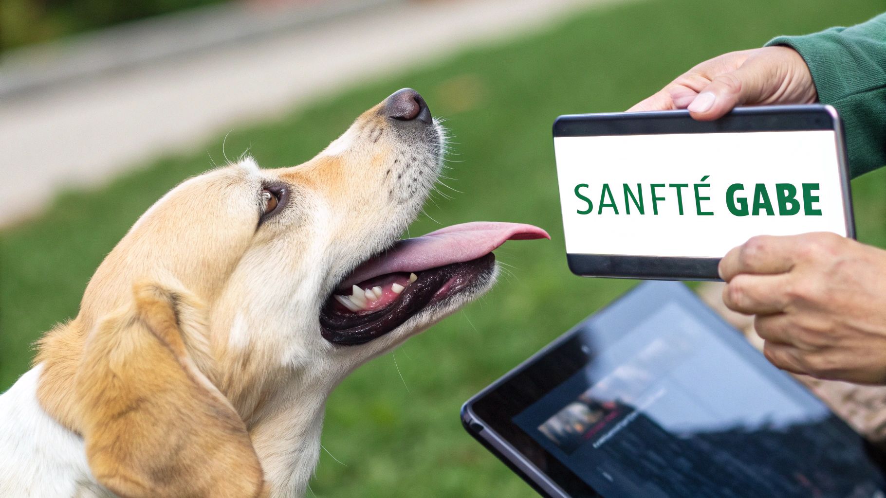 Ein Hund nimmt sanft eine Belohnung aus der Hand einer Person, um Vertrauen für das Training zu demonstrieren.