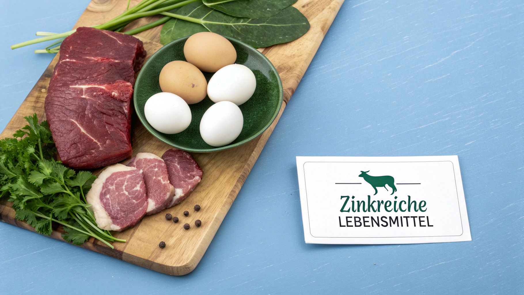 Ein Napf gefüllt mit frischem, rohem Fleisch, Gemüse und einem Ei, was eine natürliche Zinkquelle darstellt