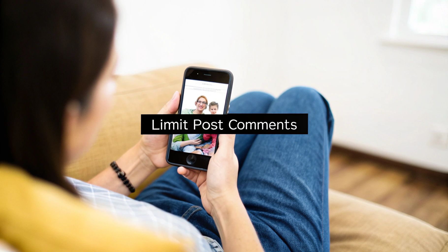 A smartphone displaying a Facebook post with comment settings visible, indicating control over who can comment.