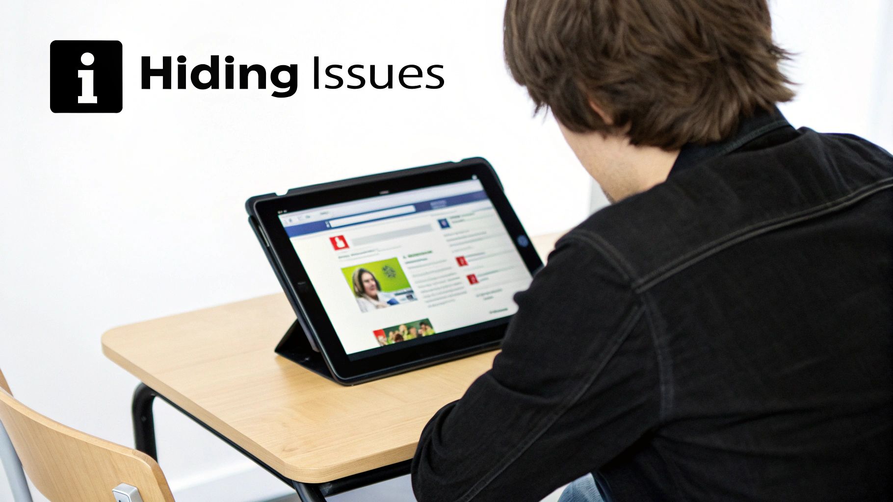 A magnifying glass hovering over a computer screen showing Facebook comments, symbolizing a search for solutions.