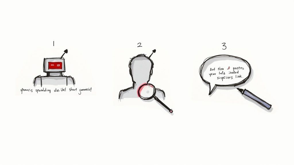 An illustration showing different types of spam messages on a phone screen.