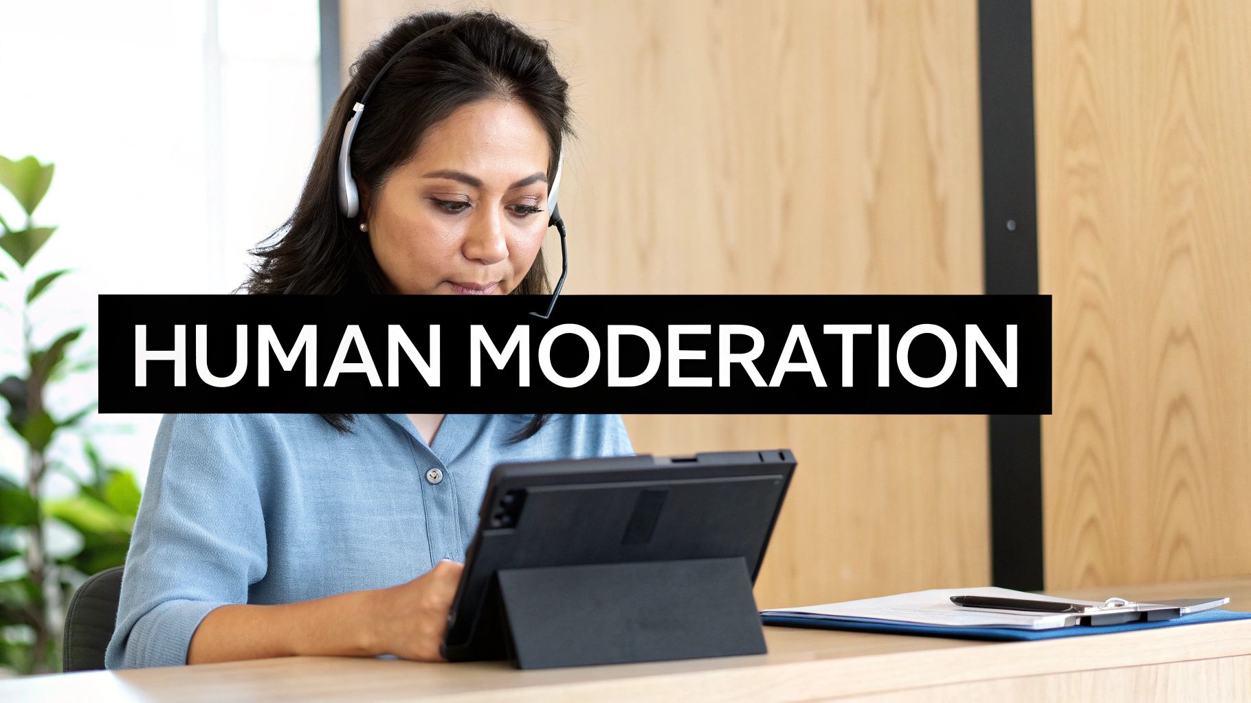 A visual representation of an automated workflow for comment moderation, with icons for keywords, spam filters, and auto-replies.