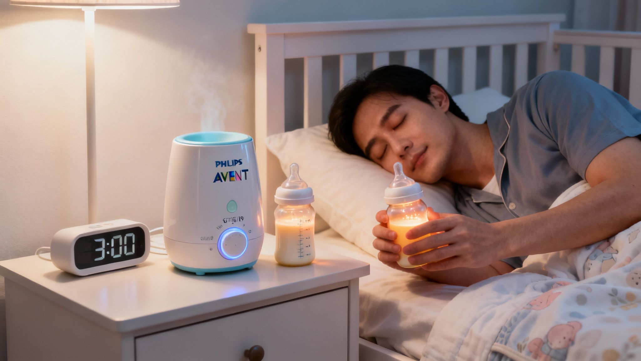 Încălzitor de biberoane Philips AVENT SCF355/09 încălzind un biberon pe o masă de bucătărie