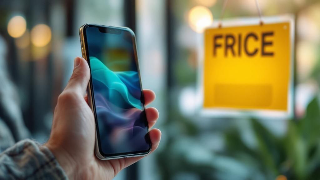 O persoană inspectează un produs resigilat pe un birou de lucru