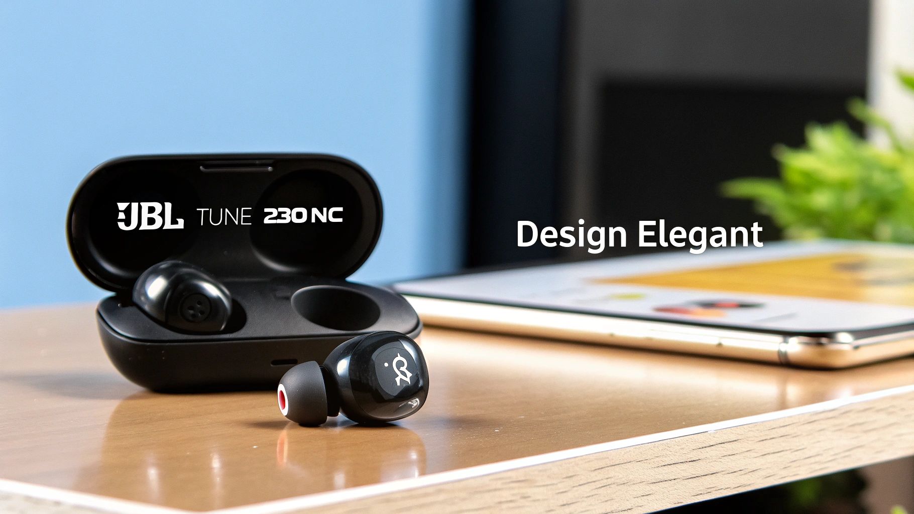 O persoană purtând căști JBL Tune 230NC în timp ce ascultă muzică