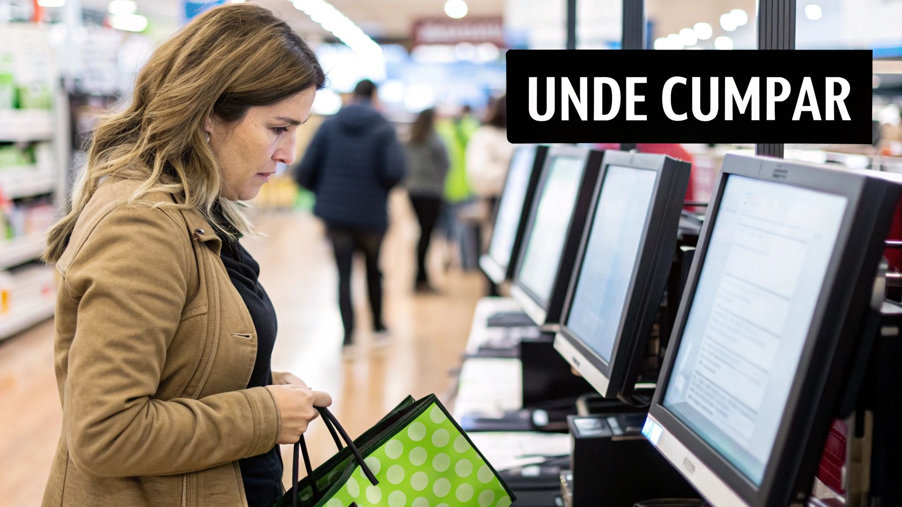 Un birou modern cu un laptop deschis, evidențiind căutarea online pentru oferte la monitoare.