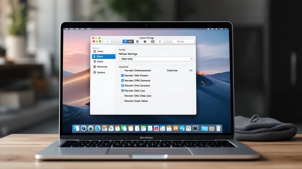 Una pantalla de laptop mostrando un test de conexión a internet con una marca de verificación verde, indicando que todo funciona correctamente.