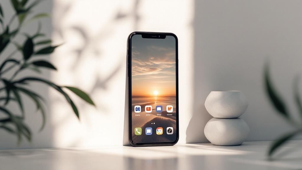 Varias aplicaciones para usar el celular como cámara web mostradas en la pantalla de un smartphone.