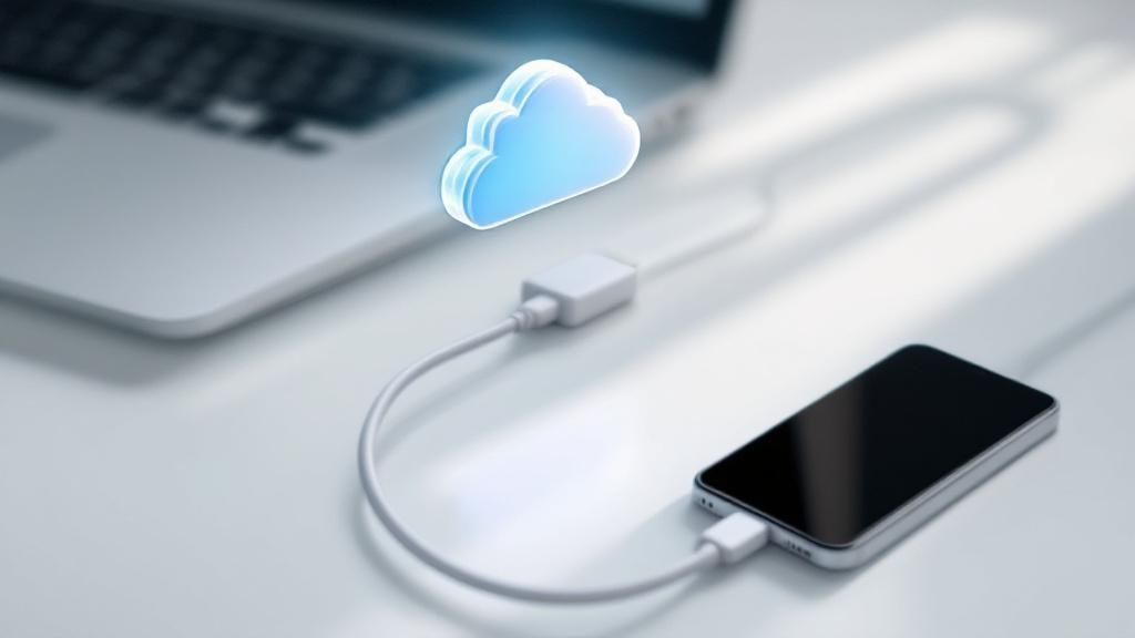 Imagen de una Mac con un iPhone conectado